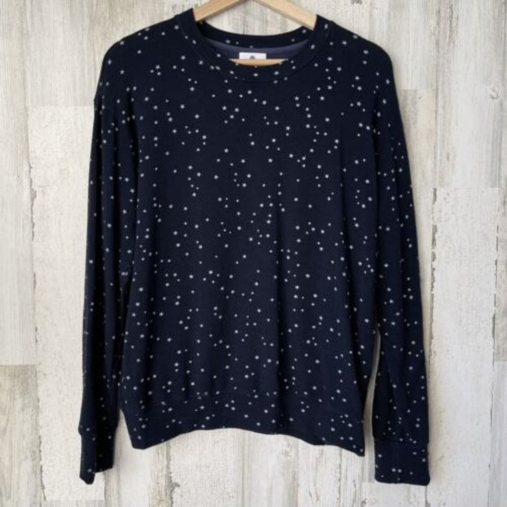 Sundry Navy Crewneck Pullover Sweatshirt with Stars